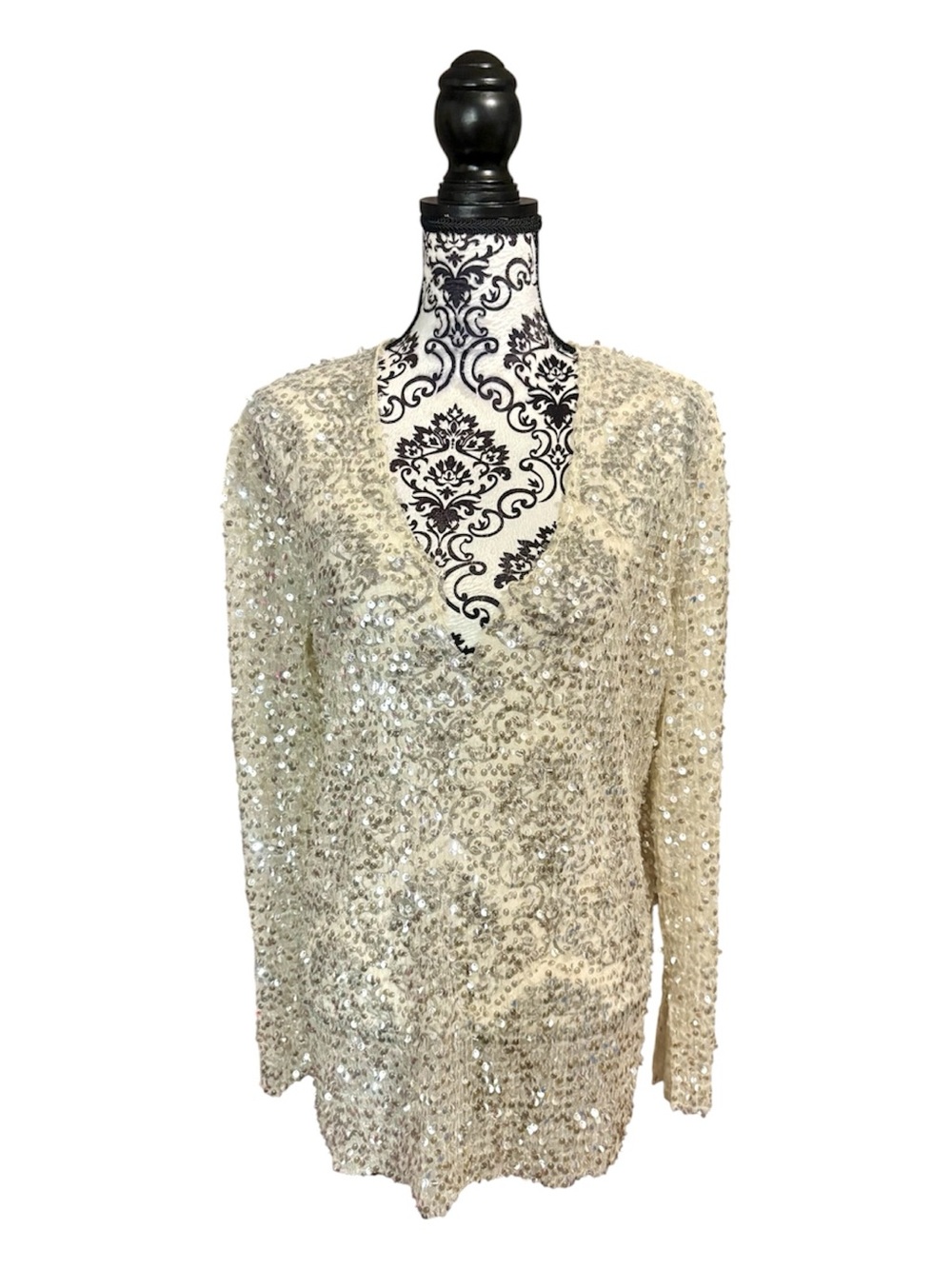 ZARA Ivory Sequin V-Neck Long Sleeve Mini Dress
